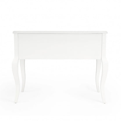 40" White Acacia Wood Writing Desk With Five Drawers
