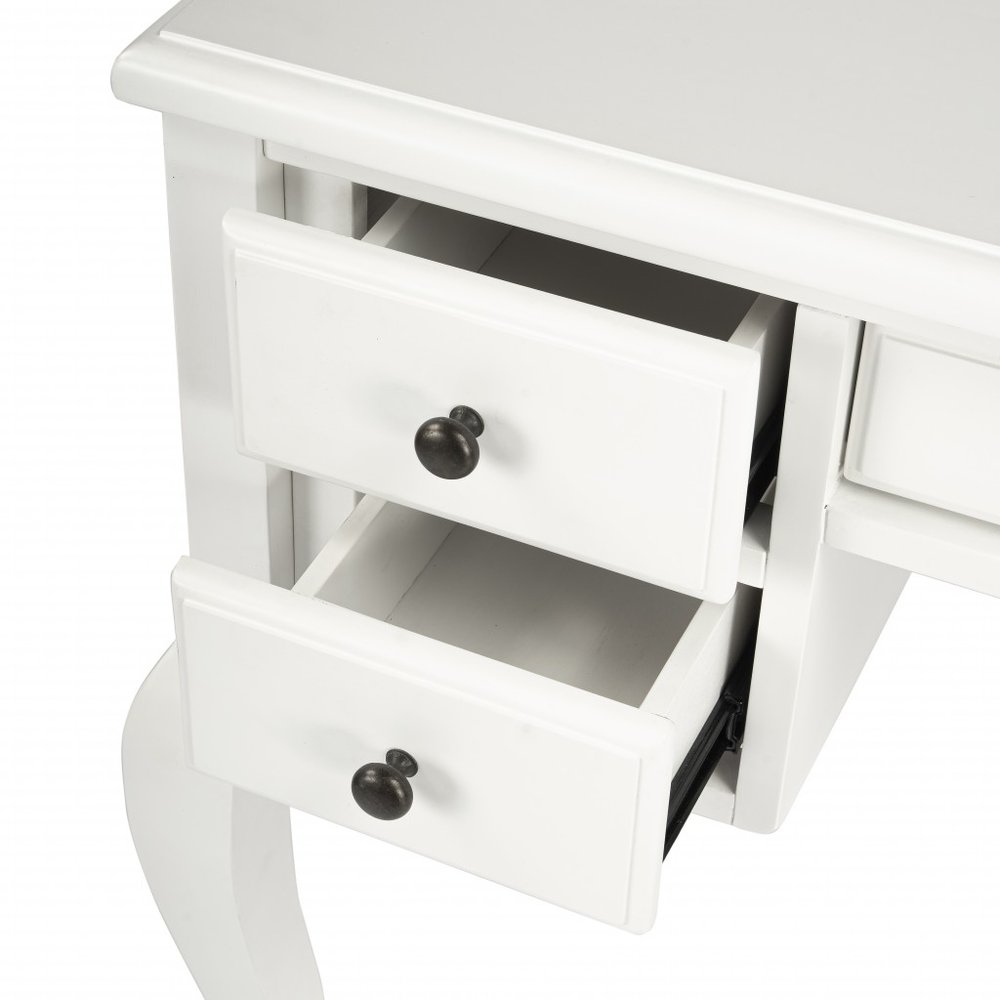40" White Acacia Wood Writing Desk With Five Drawers