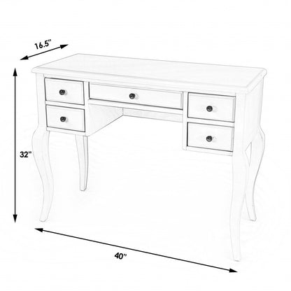 40" White Acacia Wood Writing Desk With Five Drawers