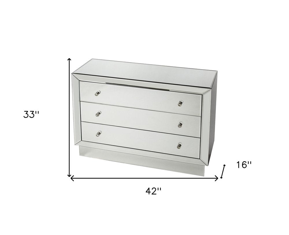 Cómoda de tres cajones de vidrio transparente de 42"
