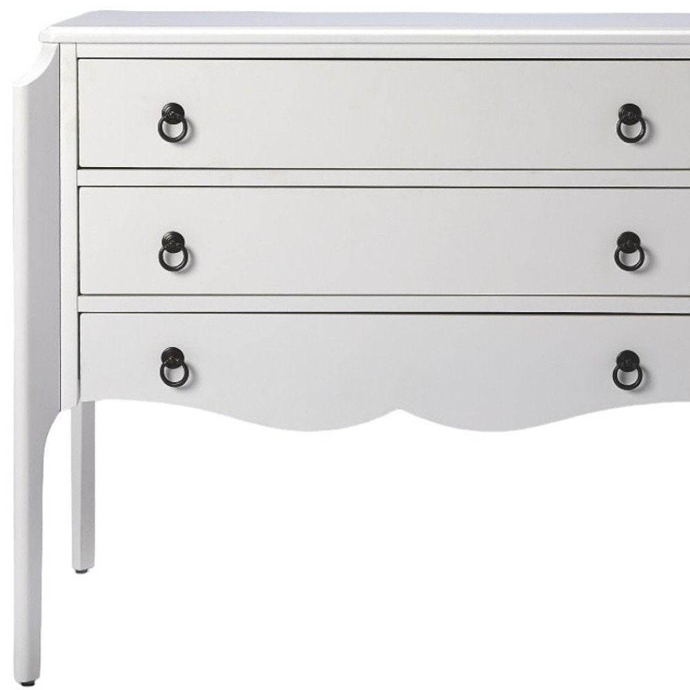 Cómoda estándar de tres cajones de madera maciza y manufacturada blanca de 34"