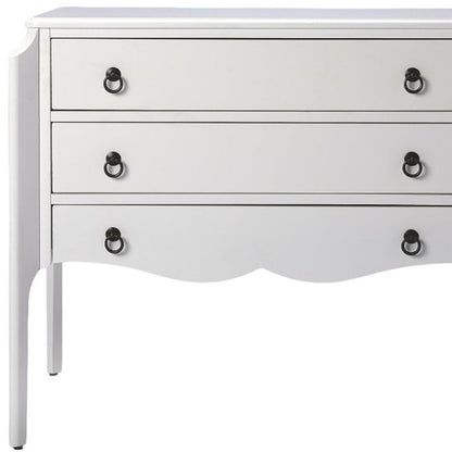 Cómoda estándar de tres cajones de madera maciza y manufacturada blanca de 34"