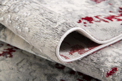 9' X 13' Red and Gray Modern Abstract Area Rug