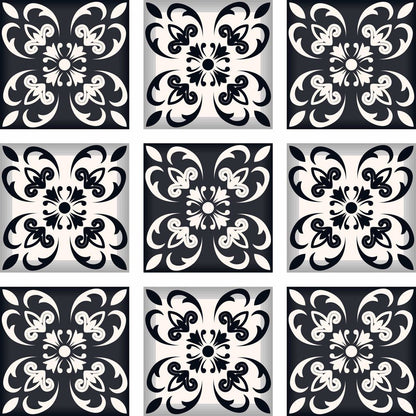8" X 8" Black And White Quatro Peel And Stick Removable Tiles