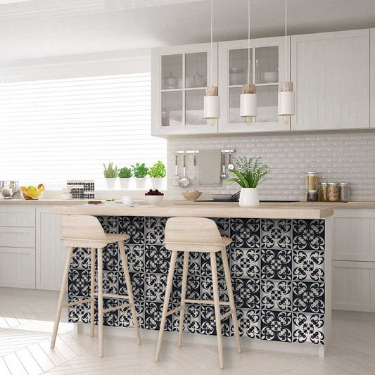 8" X 8" Black And White Quatro Peel And Stick Removable Tiles
