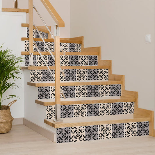 8" X 8" Light Grey And Cream Orchid Peel And Stick Removable Tiles