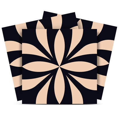 8" X 8" Intertwined Black And Cream Peel And Stick Removable Tiles