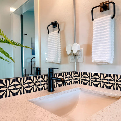 8" X 8" Intertwined Black And Cream Peel And Stick Removable Tiles