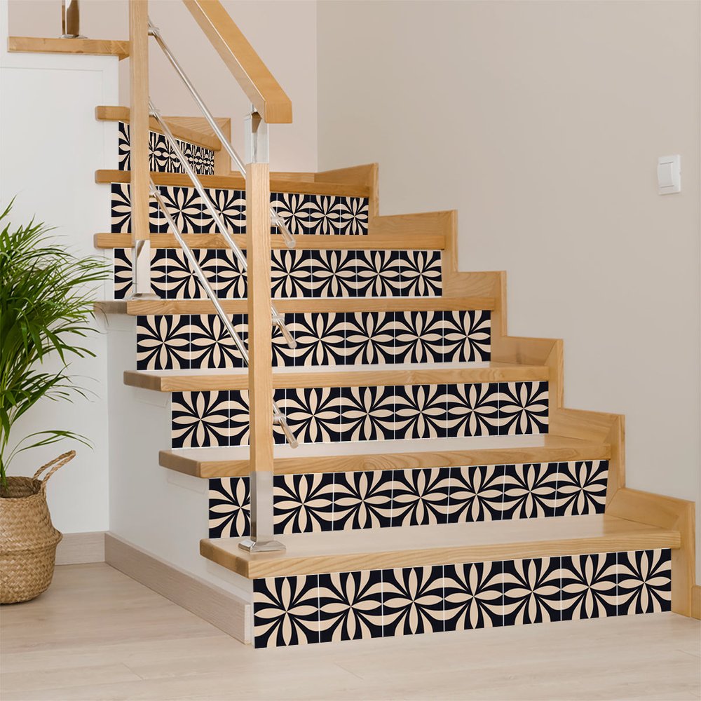 8" X 8" Intertwined Black And Cream Peel And Stick Removable Tiles