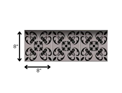 8" X 8" Black And White Orchid Peel And Stick Removable Tiles