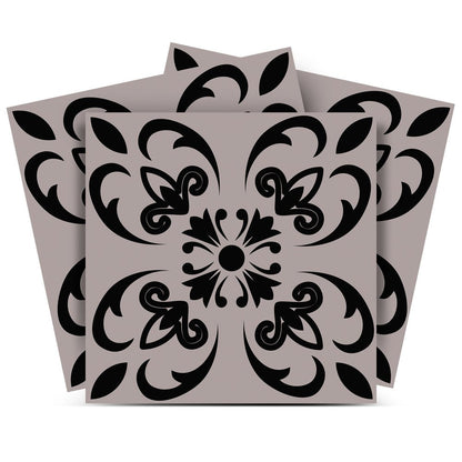 8" X 8" Black And White Orchid Peel And Stick Removable Tiles