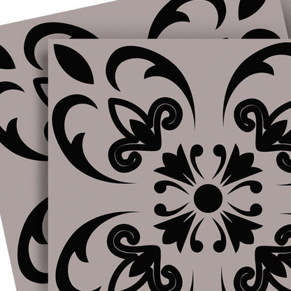 8" X 8" Black And White Orchid Peel And Stick Removable Tiles