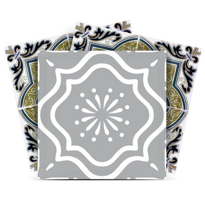 8" X 8" Vintage Sage Medallion Peel And Stick Removable Tiles