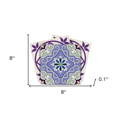 8" X 8" Vintage Purple And Taupe Mosaic Peel And Stick Removable Tiles