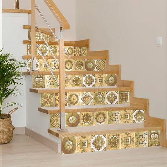 7" X 7" Vintage Beige And White Peel And Stick Removable Tiles