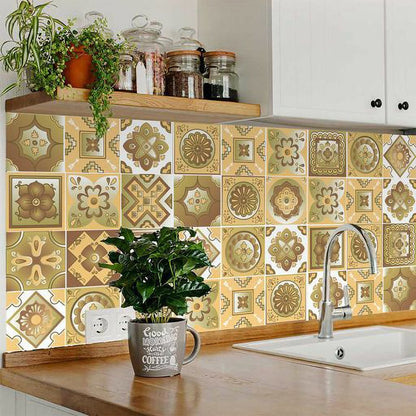 7" X 7" Vintage Beige And White Peel And Stick Removable Tiles