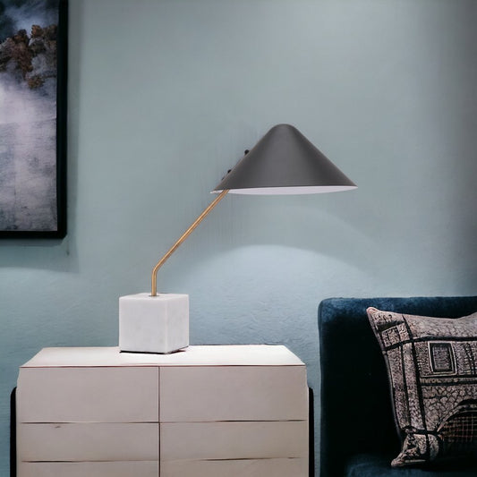 20.5" White Metal Bedside Table Lamp with Black Cone Shade