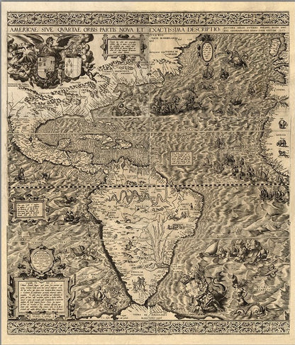 Vintage 1562 Map Of Early Americas Unframed Print Wall Art