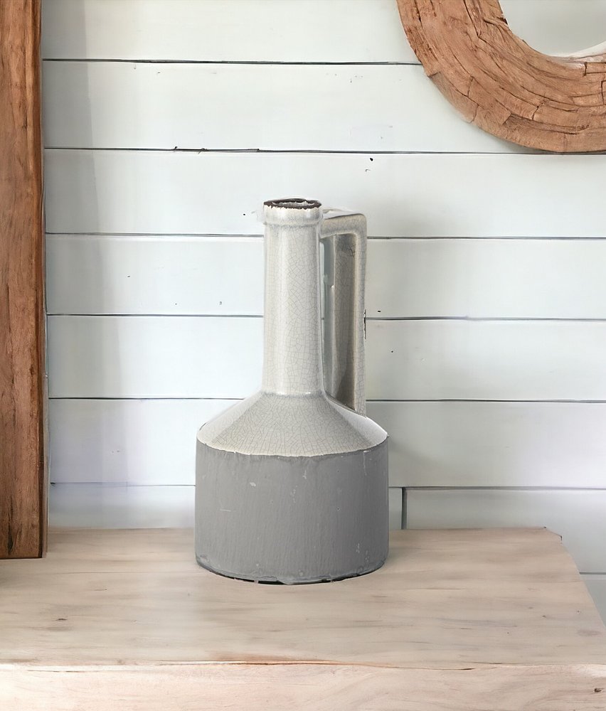 9" Gray And White Cylinder Ceramic Urns Jars