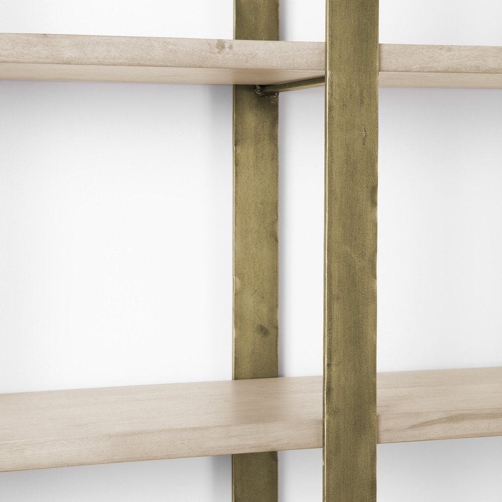 Natural Iron and Solid Wood Six Tier Bookcase