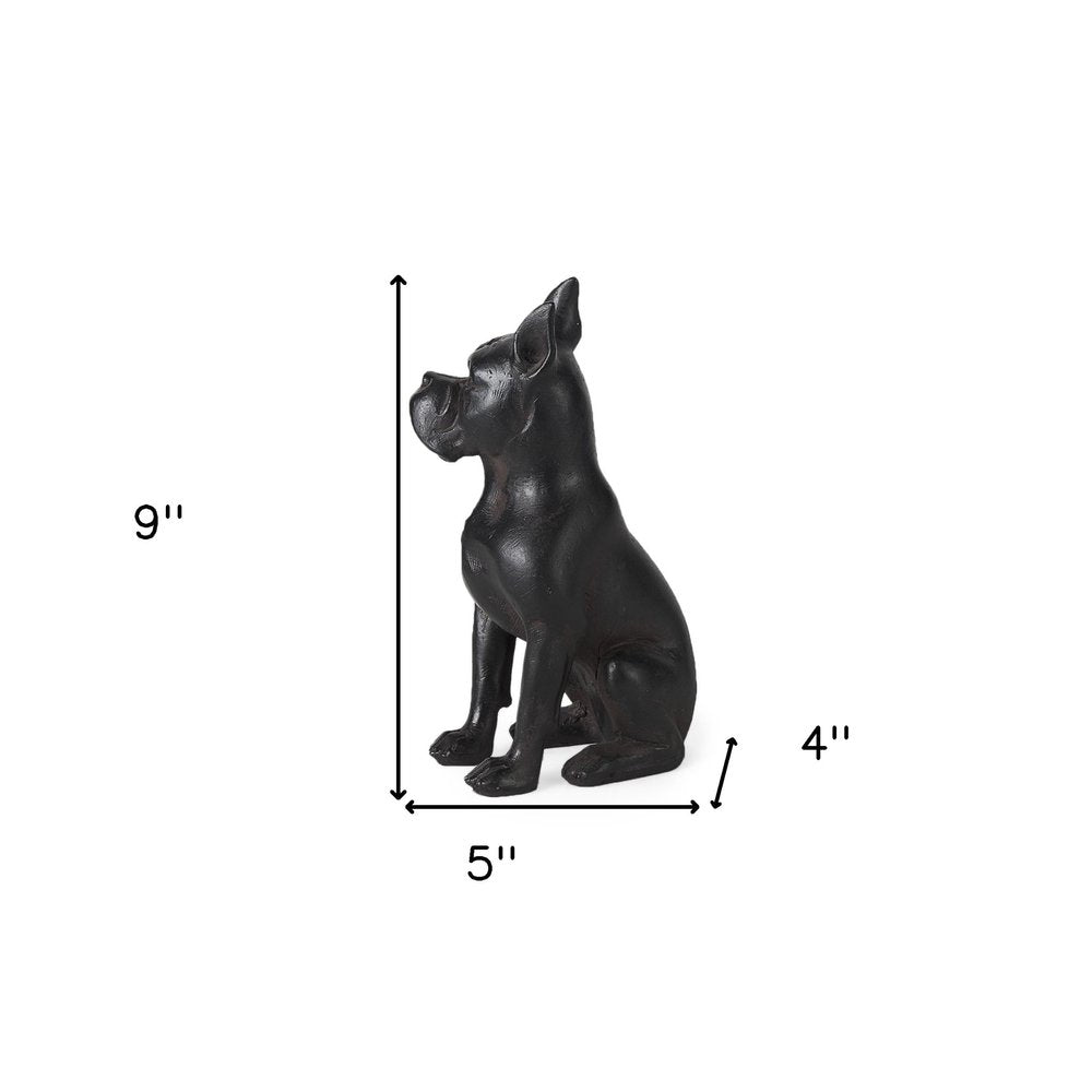 9" Black Resin Bull Dog Tabletop Sculpture