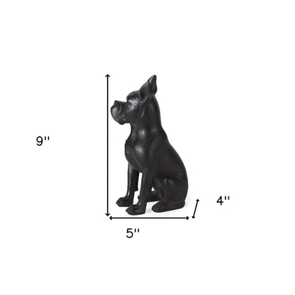 9" Black Resin Bull Dog Tabletop Sculpture