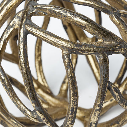 Escultura de mesa de aluminio con forma de orbe de rama de árbol rústica dorada envejecida de 18 cm
