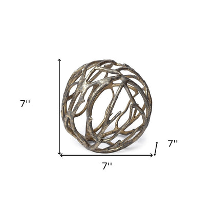 Escultura de mesa de aluminio con forma de orbe de rama de árbol rústica dorada envejecida de 18 cm