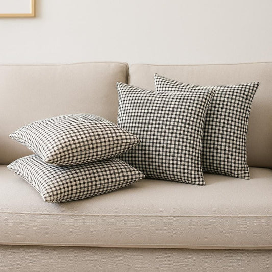 Set of Four Black And White Houndstooth Fabric Throw Pillow Covers