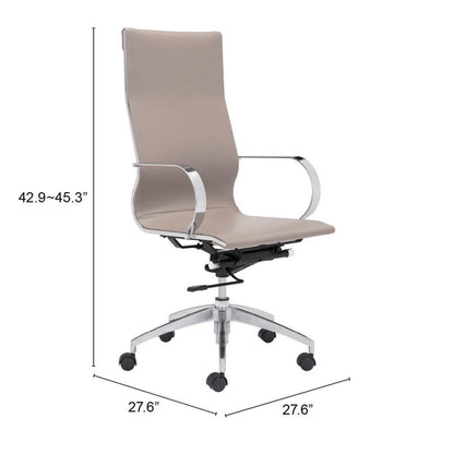 Silla de oficina giratoria ajustable con ruedas y cuero sintético en color topo y plateado