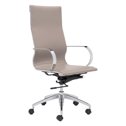 Silla de oficina giratoria ajustable con ruedas y cuero sintético en color topo y plateado