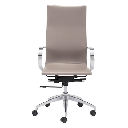 Silla de oficina giratoria ajustable con ruedas y cuero sintético en color topo y plateado