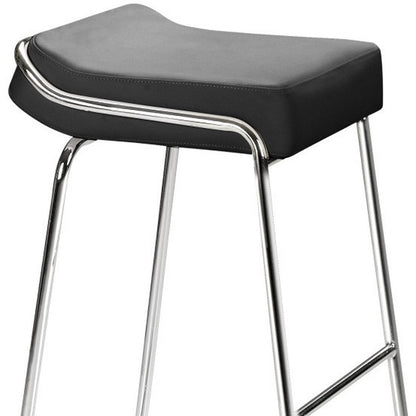 Set of Two 32" Black And Silver Faux Leather And Steel Backless Bar Height Bar Chairs