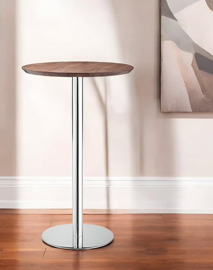 26" Brown and Silver Rounded Stainless Steel Bar Table