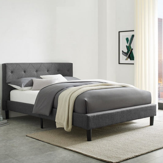 Gray Tufted Upholstered King Bed Frame