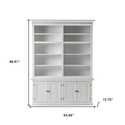Librería ajustable de cuatro niveles de madera maciza blanca de 87"