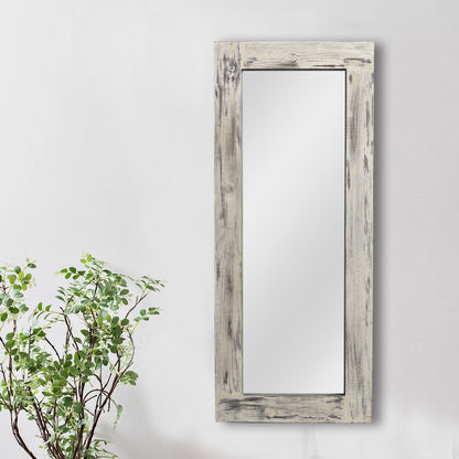 58" Dark Brown Solid Wood Freestanding and Wall Mount Accent Mirror