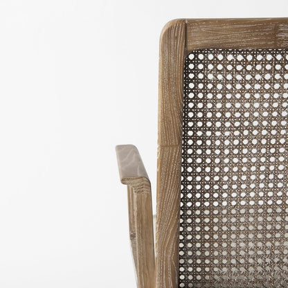 Cream And Brown Upholstered Fabric Dining Arm Chair