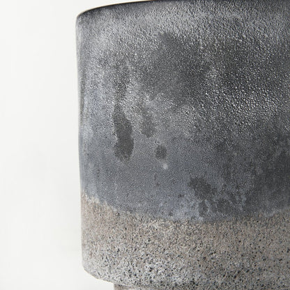 9" Brown And Black Abstract Cylinder Ceramic Table Vase