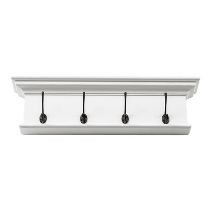 Perchero clásico de madera blanca de 28" con cuatro ganchos para colgar