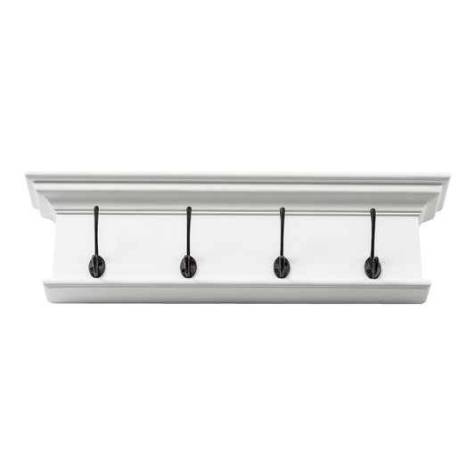 Perchero clásico de madera blanca de 28" con cuatro ganchos para colgar