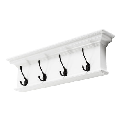 Perchero clásico de madera blanca de 28" con cuatro ganchos para colgar