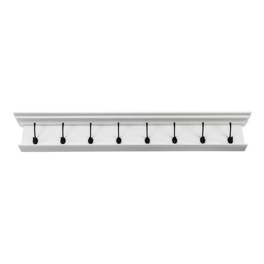 Perchero de pared de madera maciza blanca de 51" con ocho ganchos