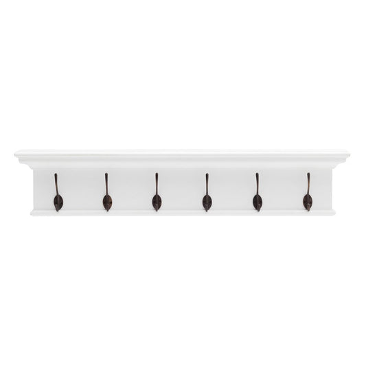 Perchero clásico de madera blanca de 39" con seis ganchos para colgar