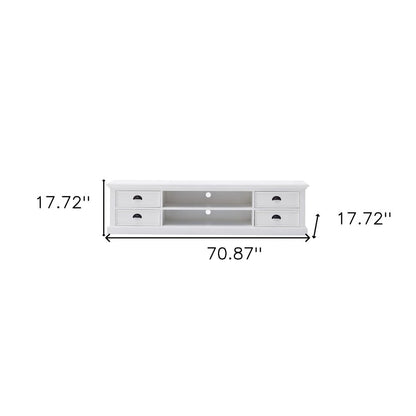 71" White Solid Wood Enclosed and Open Storage TV Stand