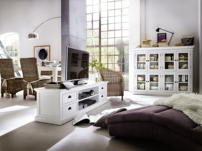 71" White Solid Wood Enclosed and Open Storage TV Stand
