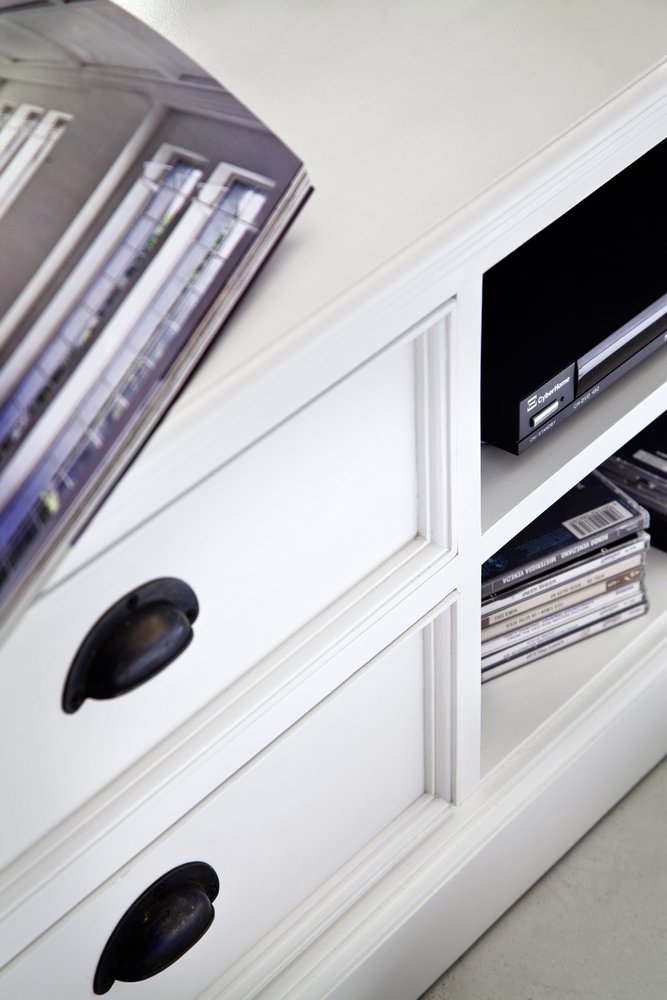 71" White Solid Wood Enclosed and Open Storage TV Stand