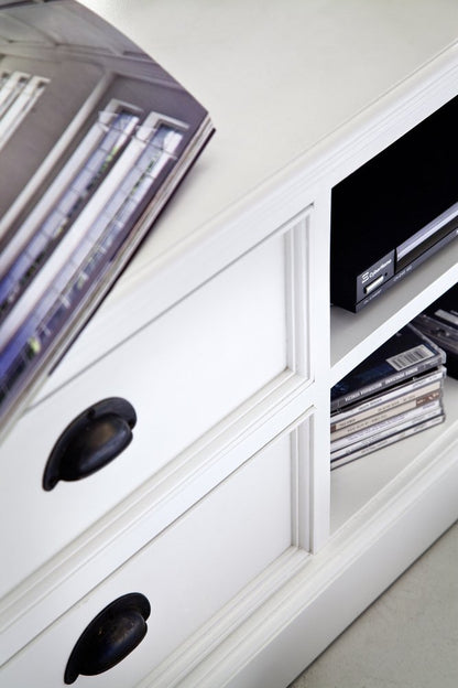 71" White Solid Wood Enclosed and Open Storage TV Stand