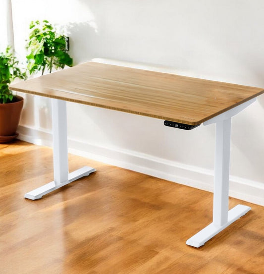 Escritorio de computadora ajustable de acero inoxidable marrón y blanco de 30"