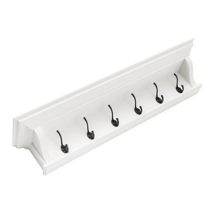 Perchero clásico de madera blanca con seis ganchos anchos